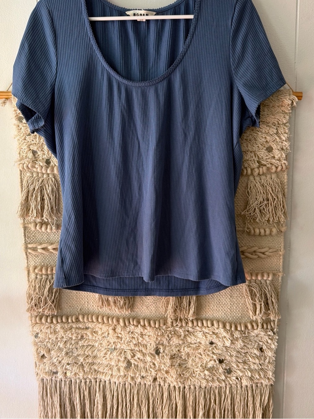 Boden Slate Blue Ribbed Scoop Neck Short Sleeve Tee